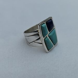 Vintage 925 Turquoise Lapis Jay King Inlay Ring
